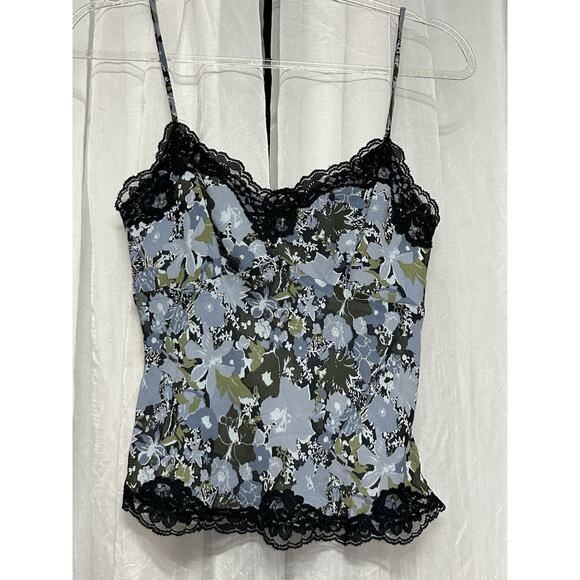 VTG 90s Silk Floral Lace Cami Tank Top Y2K Coquette Cottagecore Romantic Grunge - Picture 1 of 10